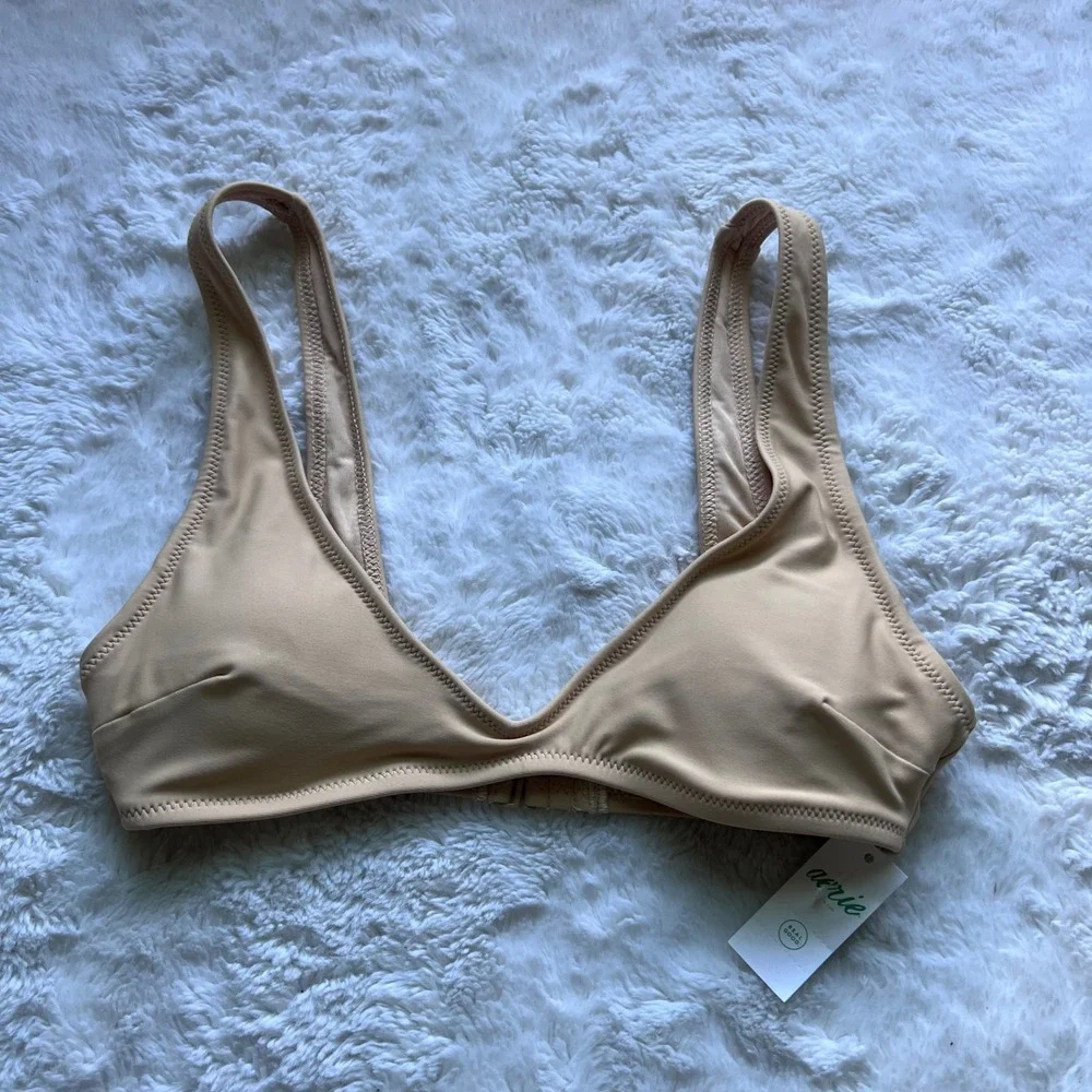 Aerie Scoop Bikini Top Tan Neutral Wide Strap Swimwear 0753-3132 Size XS NEW